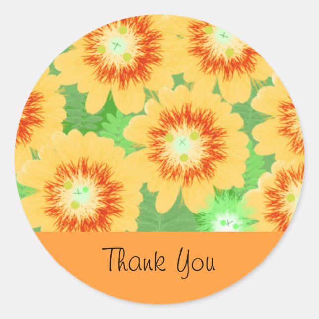 Orange Flower Thank You Classic Round Sticker (Front)