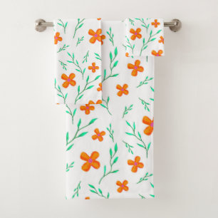 Orange Flower Watercolor Pattern Bath Towel Set