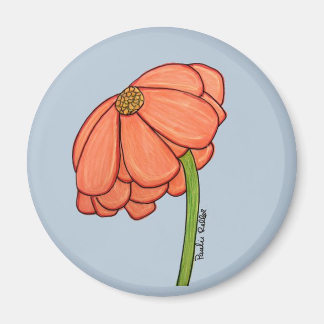 Orange Flower with Blue background Magnet (Front)