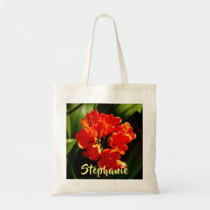 Orange Flower with Personalized Name Floral Cotton Tote Bag