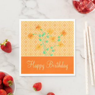Orange flowered Happy Birthday Paper Napkins