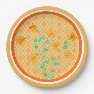 Orange Flowered Paper Party Plates