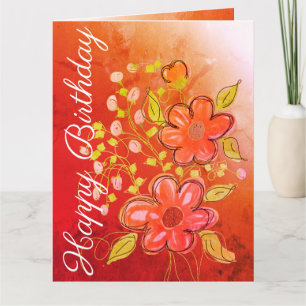 Orange Flowered Personalised Birthday Card