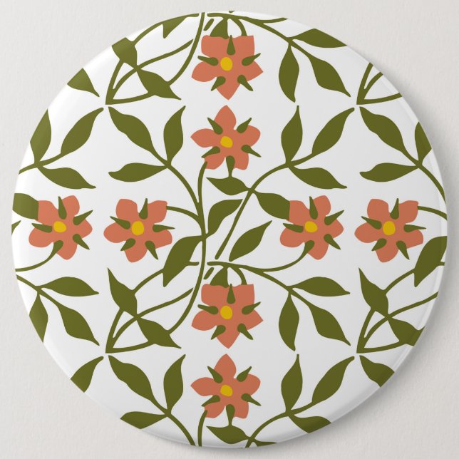 ORANGE FLOWERS 6 CM ROUND BADGE (Front)