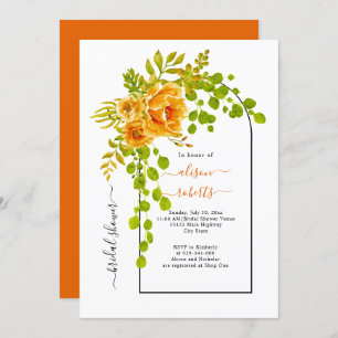 Orange flowers and arch wedding bridal shower invitation