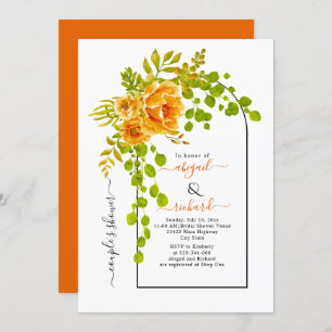 Orange flowers and arch wedding couples shower invitation