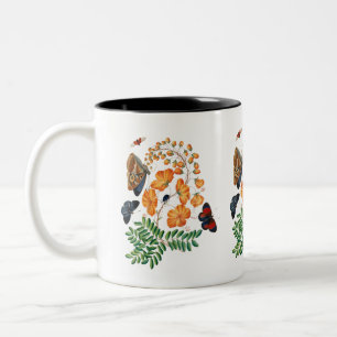 Orange flowers and butterflies Two-Tone coffee mug
