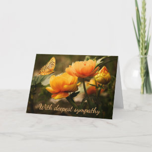 Orange Flowers and Butterfly Condolence Card