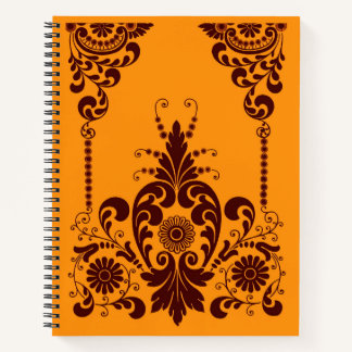 orange flowers and curlicue print notebook