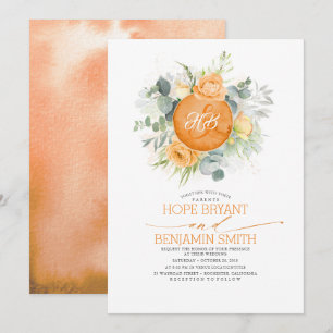 Orange Flowers and Eucalyptus Greenery Wedding Invitation