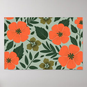 Orange Flowers and Green Leaves  Poster