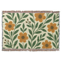 Orange Flowers and Green Leaves Throw Blanket