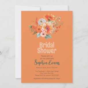 Orange Flowers and Greenery Orange Bridal Shower Invitation