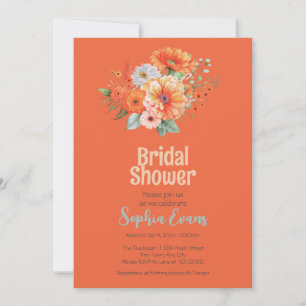 Orange Flowers and Greenery Orange Bridal Shower Invitation