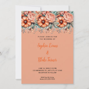 Orange Flowers and Greenery Orange Wedding Invitation