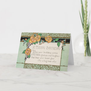 Orange Flowers Art Deco Rhyming Poem Birthday Card