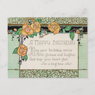 Orange Flowers Art Deco Rhyming Poem Birthday Card