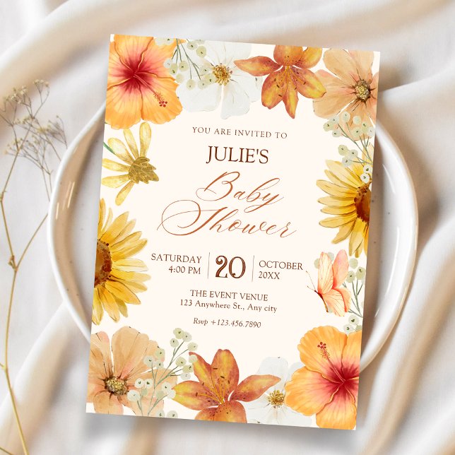 Orange flowers baby shower invitation (Creator Uploaded)