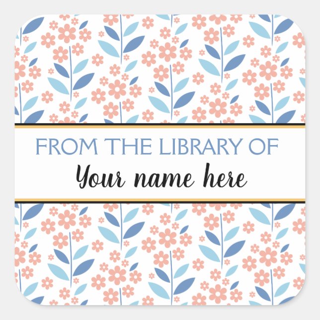 Orange Flowers Bookplate From The Library Of Square Sticker (Front)
