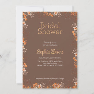 Orange Flowers Border Brown Bridal Shower Invitation