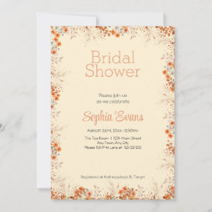 Orange Flowers Border Yellow Bridal Shower Invitation