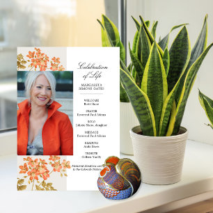 Orange Flowers Celebration of Life Flat Program Programme