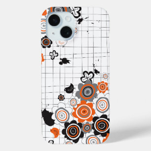 Orange Flowers Chicks Grunge Ink Blots Doodles Kid iPhone 15 Case