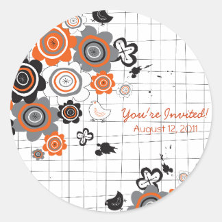 Orange Flowers Chicks Grunge Ink Blots Doodles Kid Classic Round Sticker