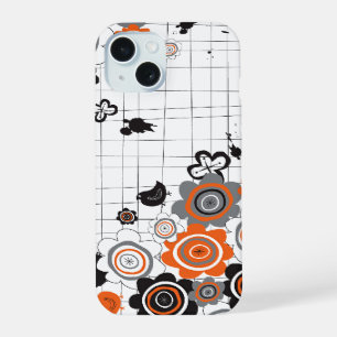 Orange Flowers Chicks Grunge Ink Blots Doodles Kid iPhone 15 Case