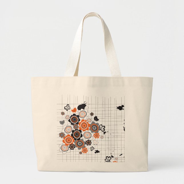 Orange Flowers Chicks Grunge Ink Blots Doodles Kid Large Tote Bag (Front)