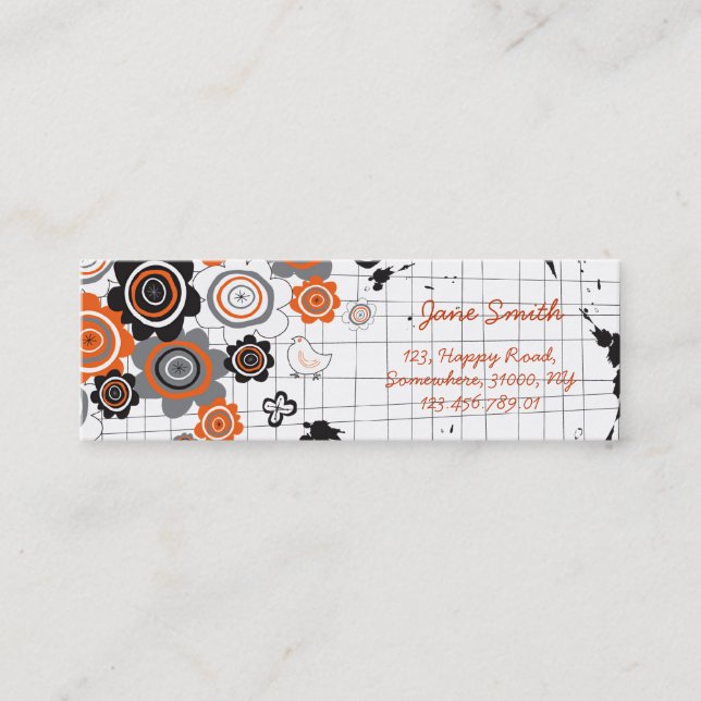 Orange Flowers Chicks Grunge Ink Blots Doodles Kid Mini Business Card (Front)