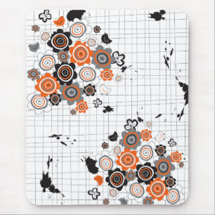 Orange Flowers Chicks Grunge Ink Blots Doodles Kid Mouse Mat