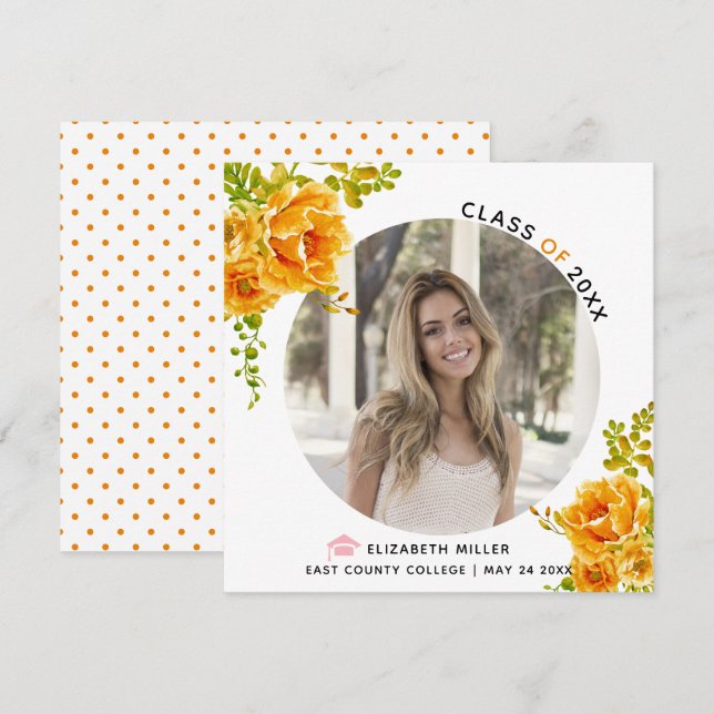 Orange flowers Class of 2025 graduation photo Announcement (Front/Back)