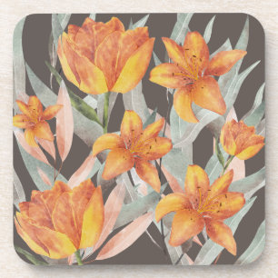 orange flowers coaster