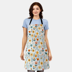 Orange Flowers Colourful Pattern Apron