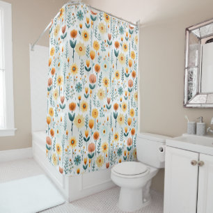 Orange Flowers Colourful Pattern Shower Curtain