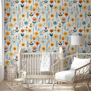 Orange Flowers Colourful Pattern Wallpaper