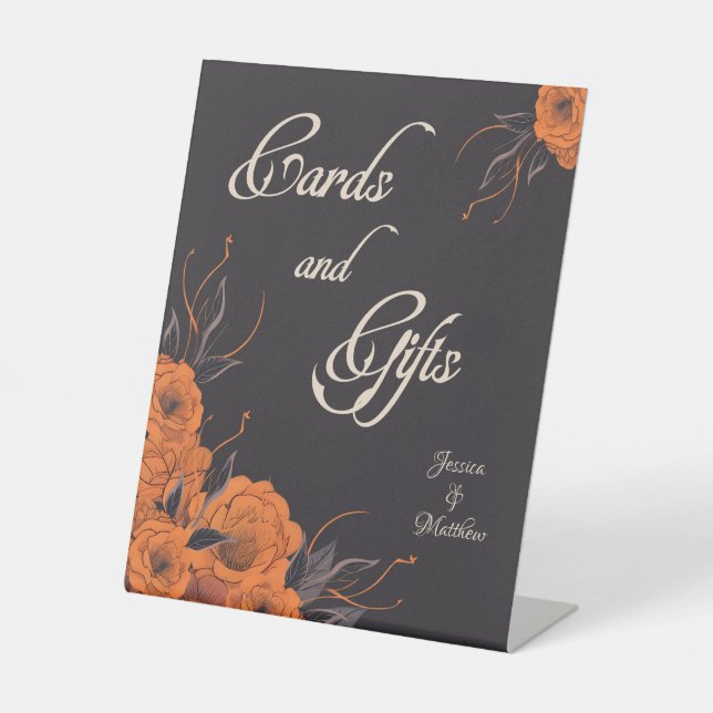 Orange Flowers Elegant Cards & Gifts Wedding  Pedestal Sign (Front)