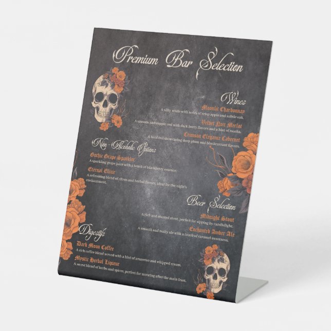 Orange Flowers Elegant drinks Menu  Pedestal Sign (Front)