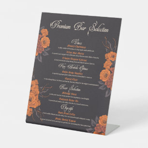 Orange Flowers Elegant drinks Menu Pedestal Sign