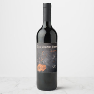 Orange Flowers Elegant Minimal Monogram wedding Wine Label