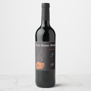 Orange Flowers Elegant  Minimal Monogram wedding Wine Label