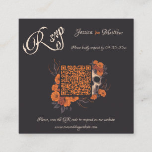 Orange Flowers Elegant Minimal QR code RSVP card