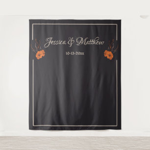 Orange Flowers Elegant Minimalis Wedding Backdrop Tapestry
