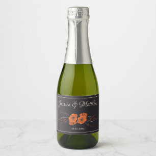 Orange Flowers Elegant Minimalist date Wedding  Sparkling Wine Label