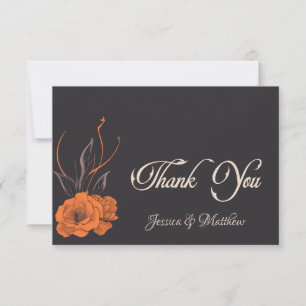 Orange Flowers Elegant  Minimalist wedding Thank You Card