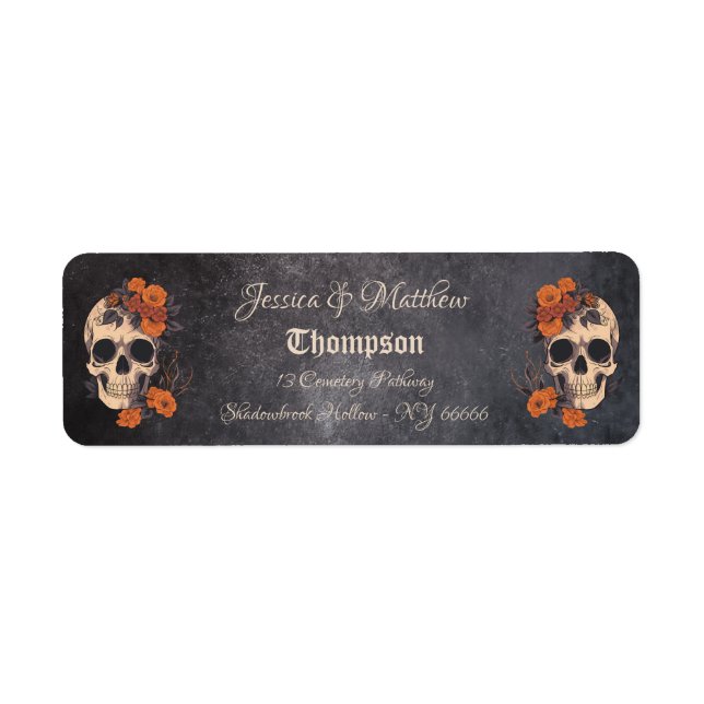 Orange Flowers Elegant Skull wedding Address (Front)