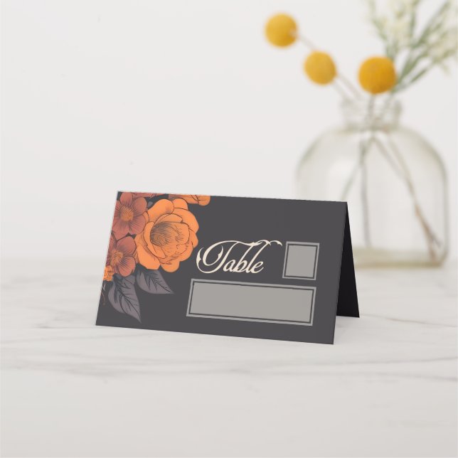 Orange Flowers Elegant table and name place Place Card (Front)