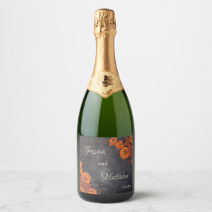 Orange Flowers Elegant  Traditional Wedding Sparkling Wine Label