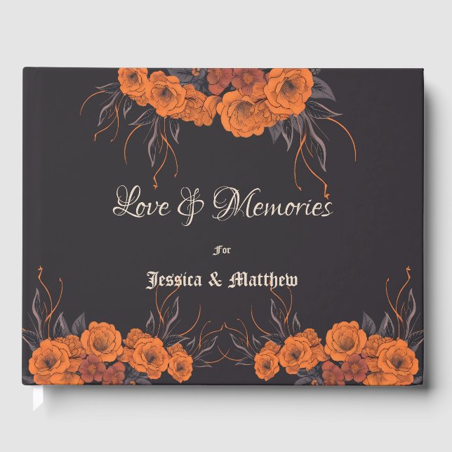 Orange Flowers Elegant Wedding Guest Book (Front)